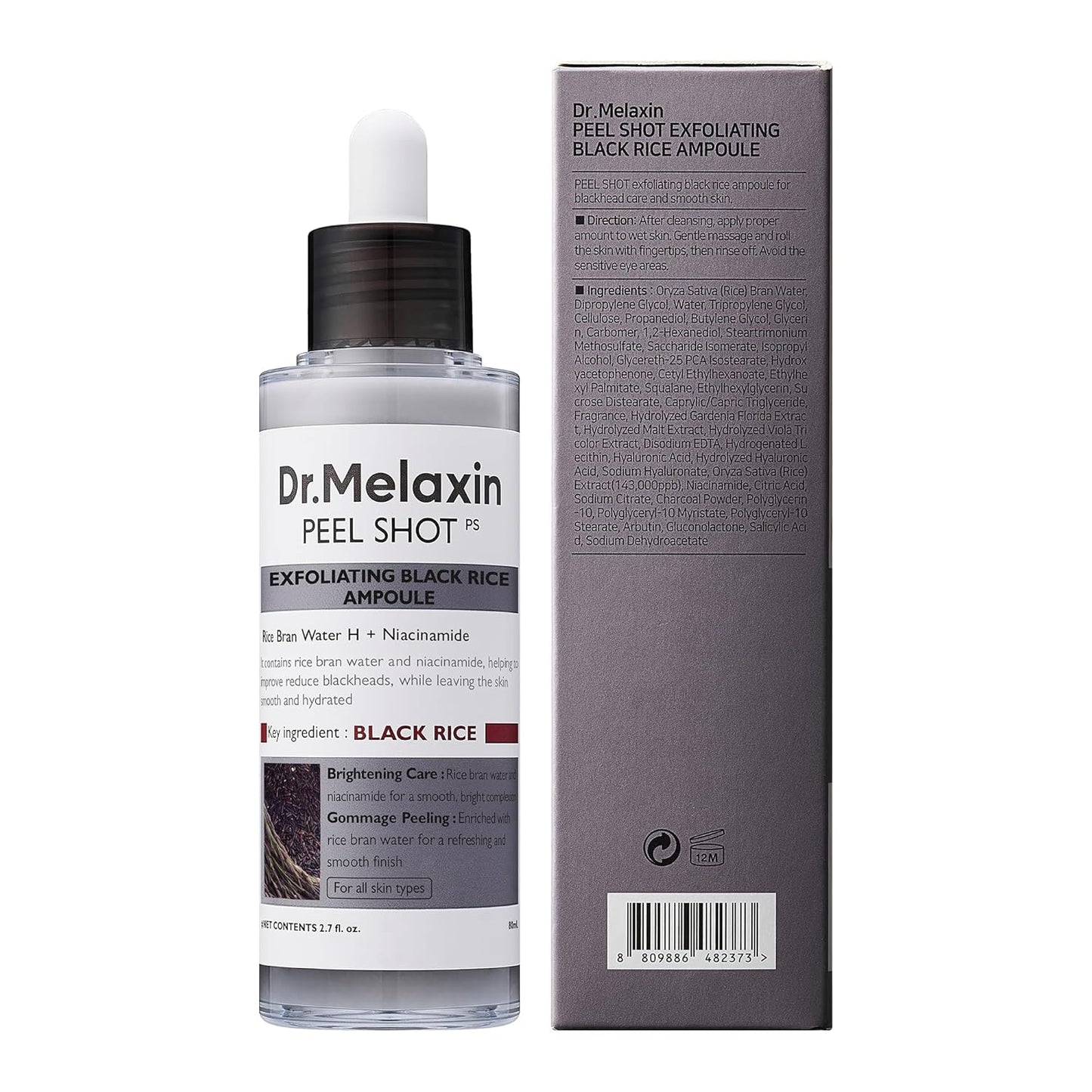 Peel Shot Glow Black Rice Peeling Ampoule, Soft Exfoliating Face and Body Scrub Dead Skin Cells, Blackheads Remover for All Skin Types korean skin care 80ml